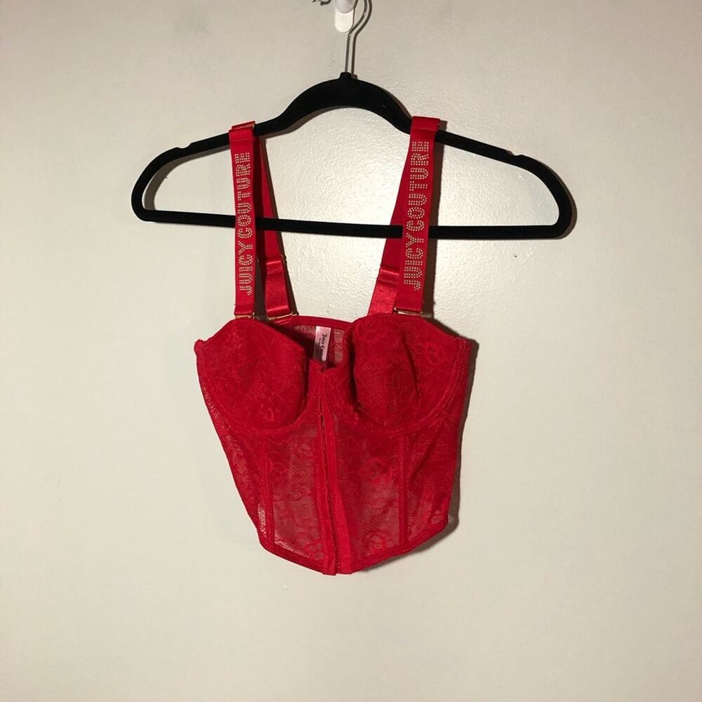 Juicy Couture y2k red corset bra lace rhinestones 34b